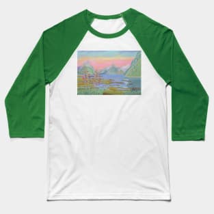 Colorful sunset in Milford Sound, New Zealand Baseball T-Shirt